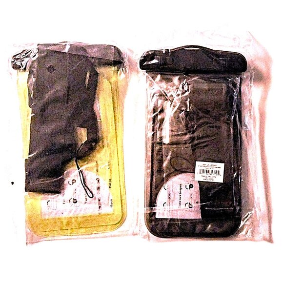 2 Pk Waterproof Universal Cell Phone Pouch (Lanyard +Arm Band) ~  Smoke & Yellow - Picture 3 of 9